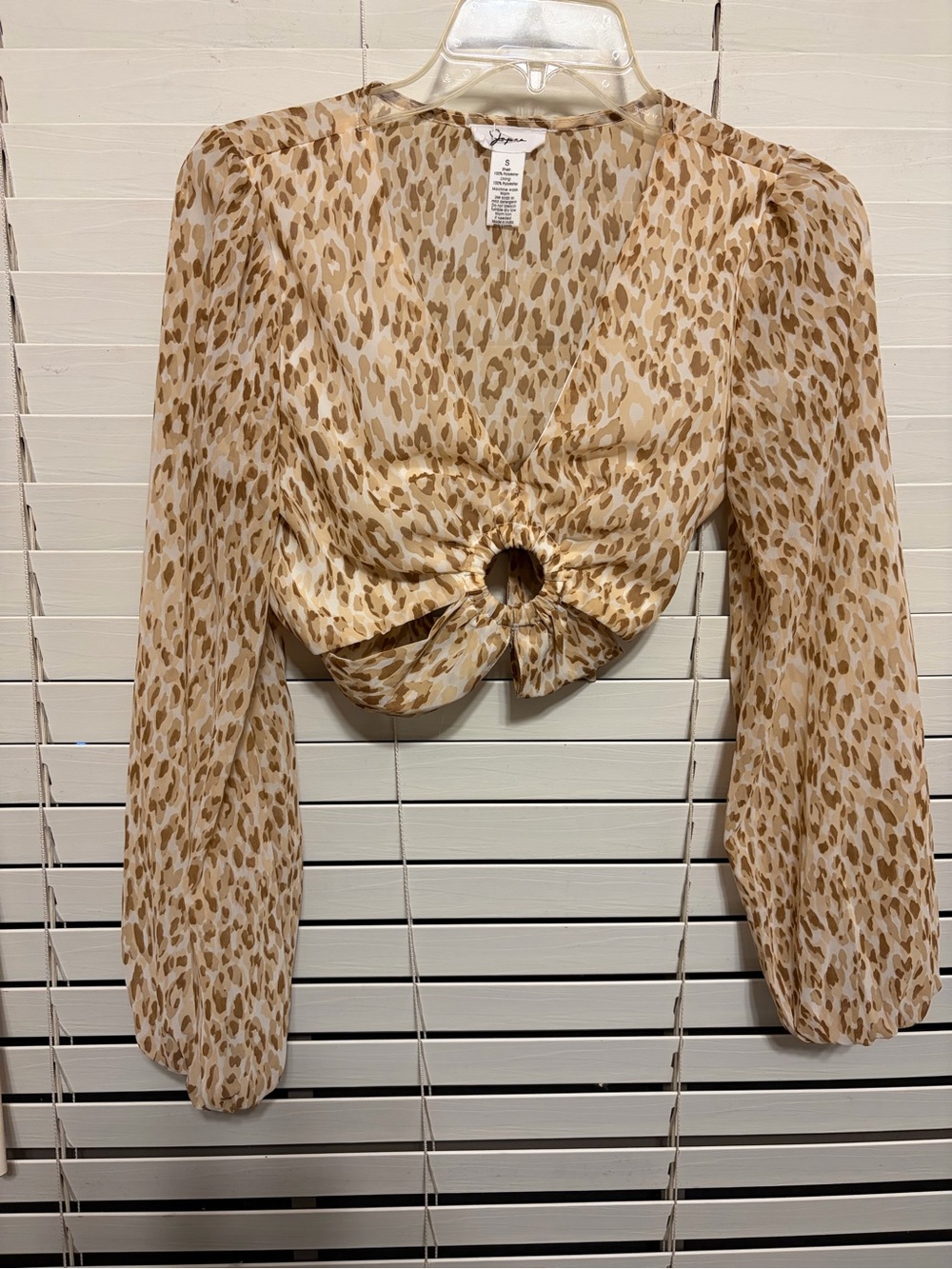 Beige and Tan Leopard-Print Twist Front Crop Top